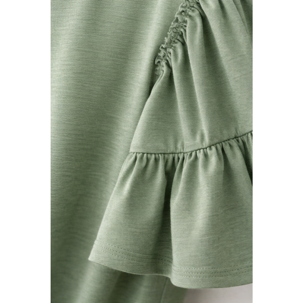 Chico's Sage Green Puff Sleeve Ruffle Top Size S (0) Casual Cottagecore Blouse - Picture 9 of 11